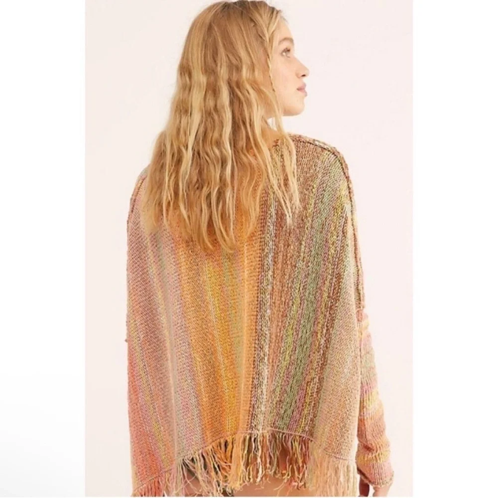 Free People Radiate Striped Pullover Fringed NWT Confetti Combo Sweater Size M